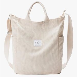 Beige Corduroy Tote Bag